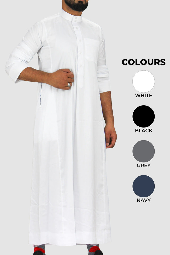 Plain Classic Saudi Thobe With Collar White - Almanaar Islamic Store ...