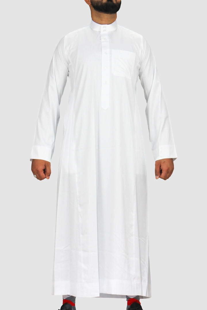 Thobe Rafah Plain Classic Saudi Thobe With Collar White - Almanaar Islamic Store ...