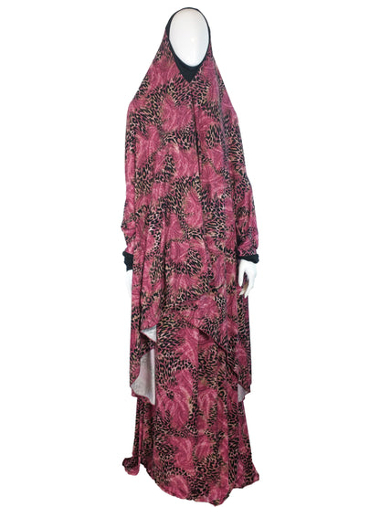 Prayer Dress Two Piece Abstract Black Maroon-almanaar Islamic Store