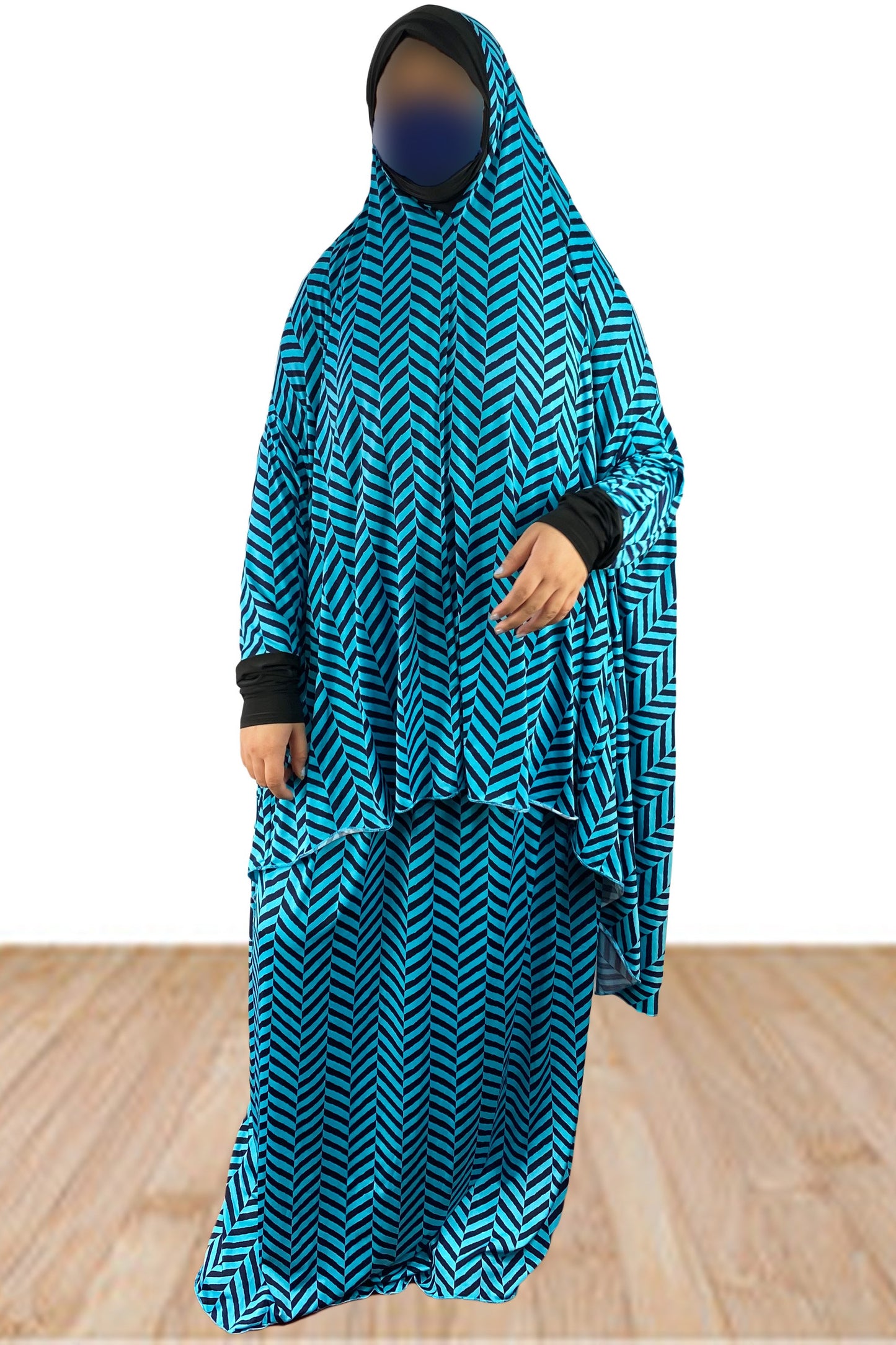 Prayer Dress Two Pieces Black & Sky Blue-almanaar Islamic Store