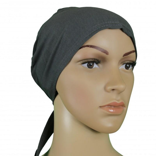 Premium High Quality Stretchy Tie-Back Hijab Bonnet- Dark Grey-almanaar Islamic Store