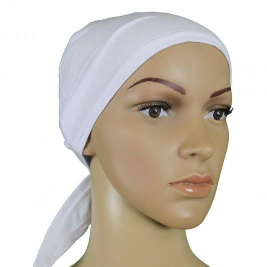 Premium High Quality Stretchy Tie-Back Hijab Bonnet- White-almanaar Islamic Store