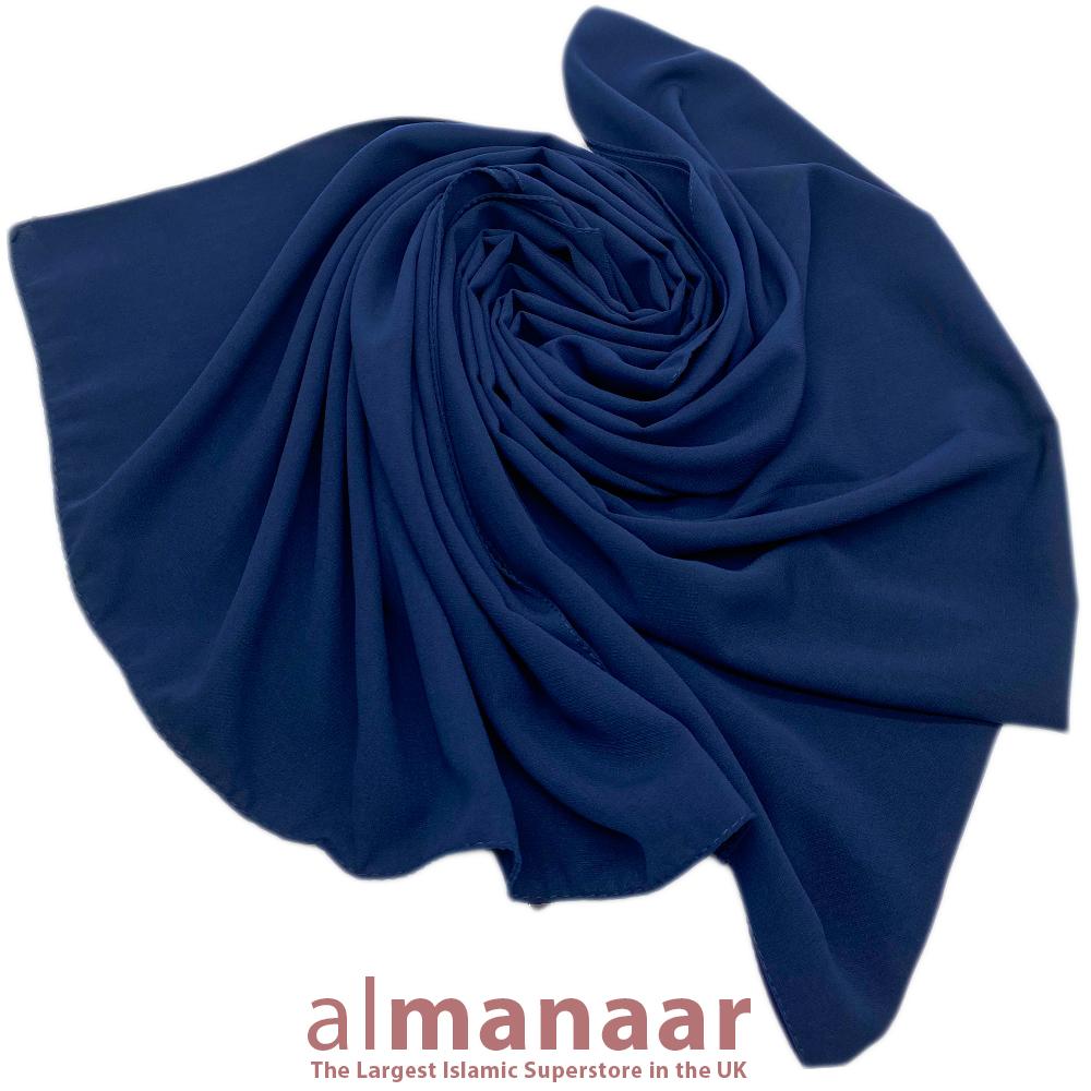 Premium Quality Madina Silk Plain Hijab- Navy-almanaar Islamic Store