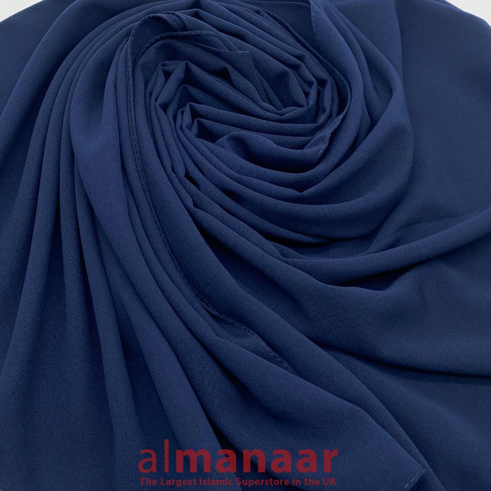 Premium Quality Madina Silk Plain Hijab- Navy-almanaar Islamic Store