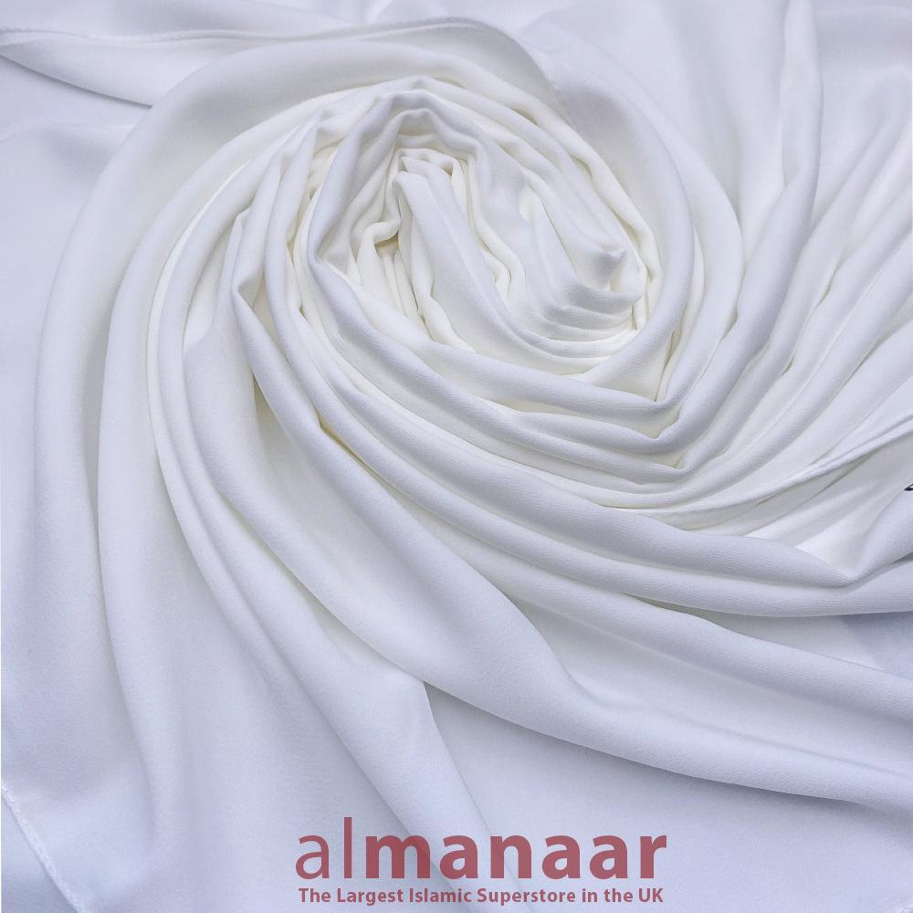Premium Quality Madina Silk Plain Hijab-White-almanaar Islamic Store