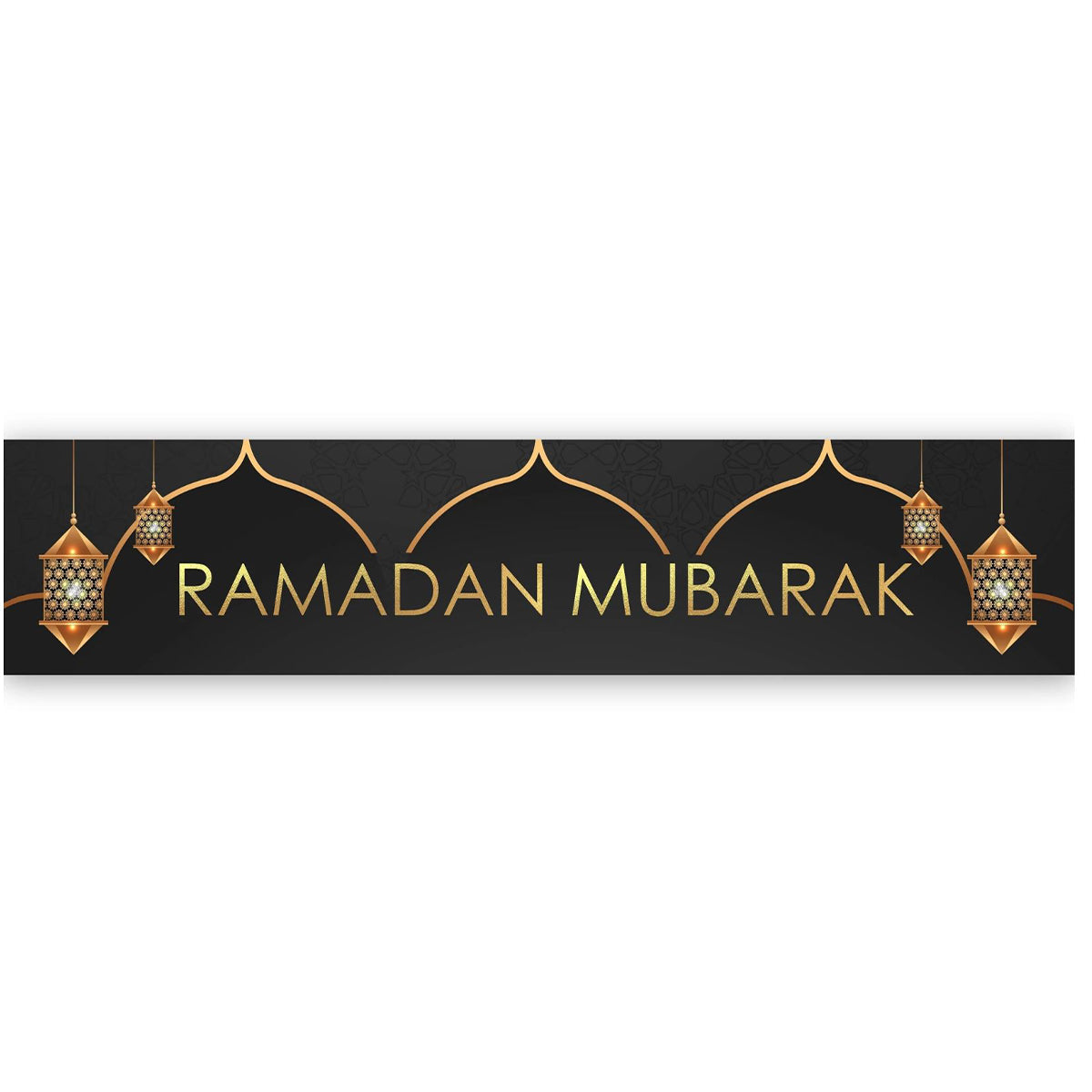 Ramadan Mubarak Banner - Black & Gold Domes & Lanterns-almanaar Islamic Store