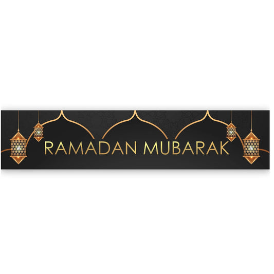 Ramadan Mubarak Banner - Black & Gold Domes & Lanterns-almanaar Islamic Store