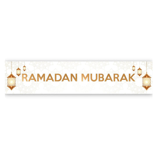 Ramadan Mubarak Banner - White & Gold Lanterns-almanaar Islamic Store