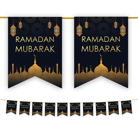 Ramadan Mubarak Bunting - Black & Gold-almanaar Islamic Store