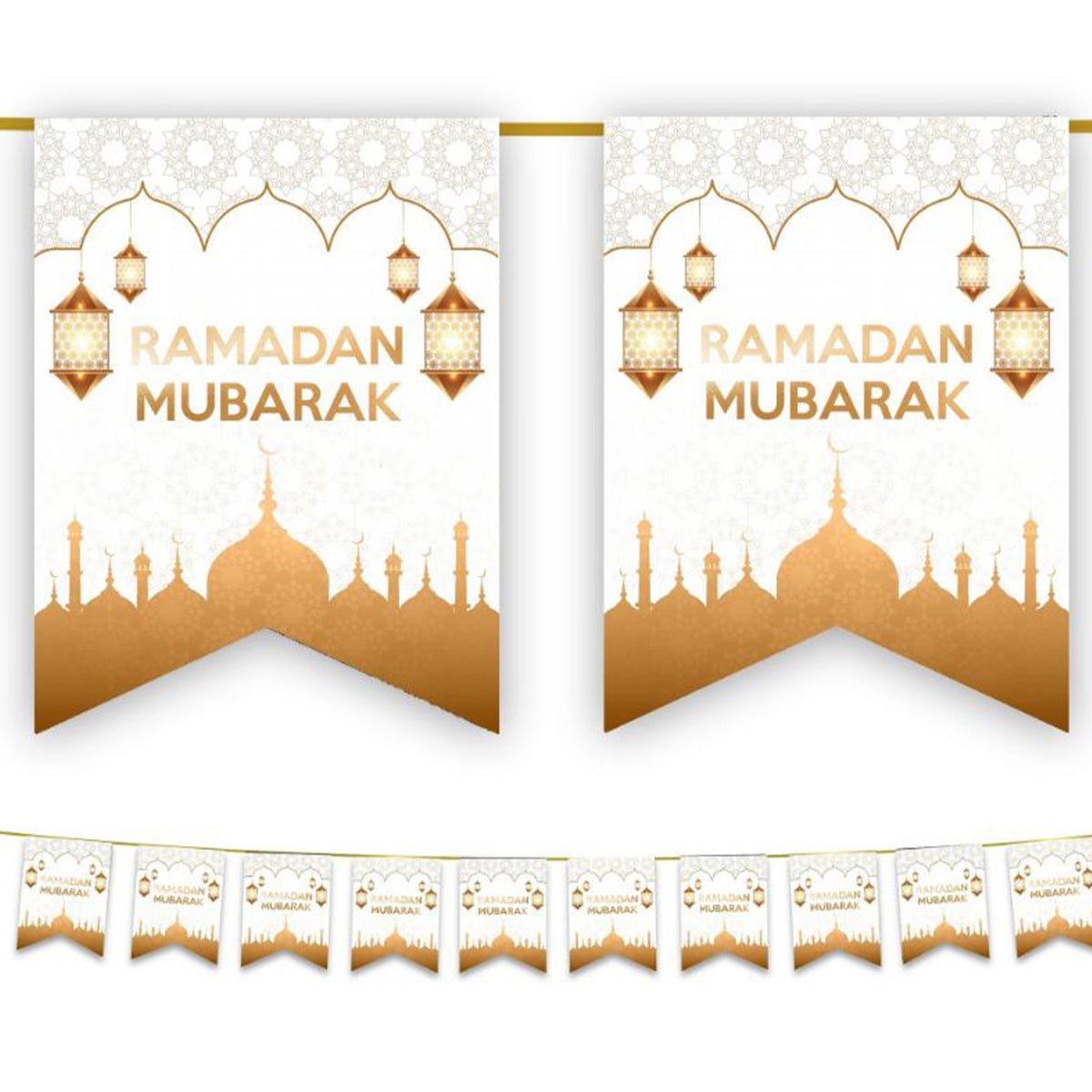 Ramadan Mubarak Bunting - White & Gold-almanaar Islamic Store