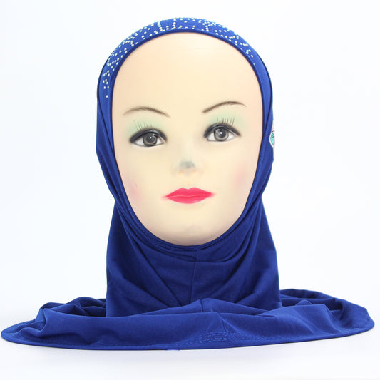 Roses and Jewels designed slip-on Hijab for Kids (BLUE)-almanaar Islamic Store