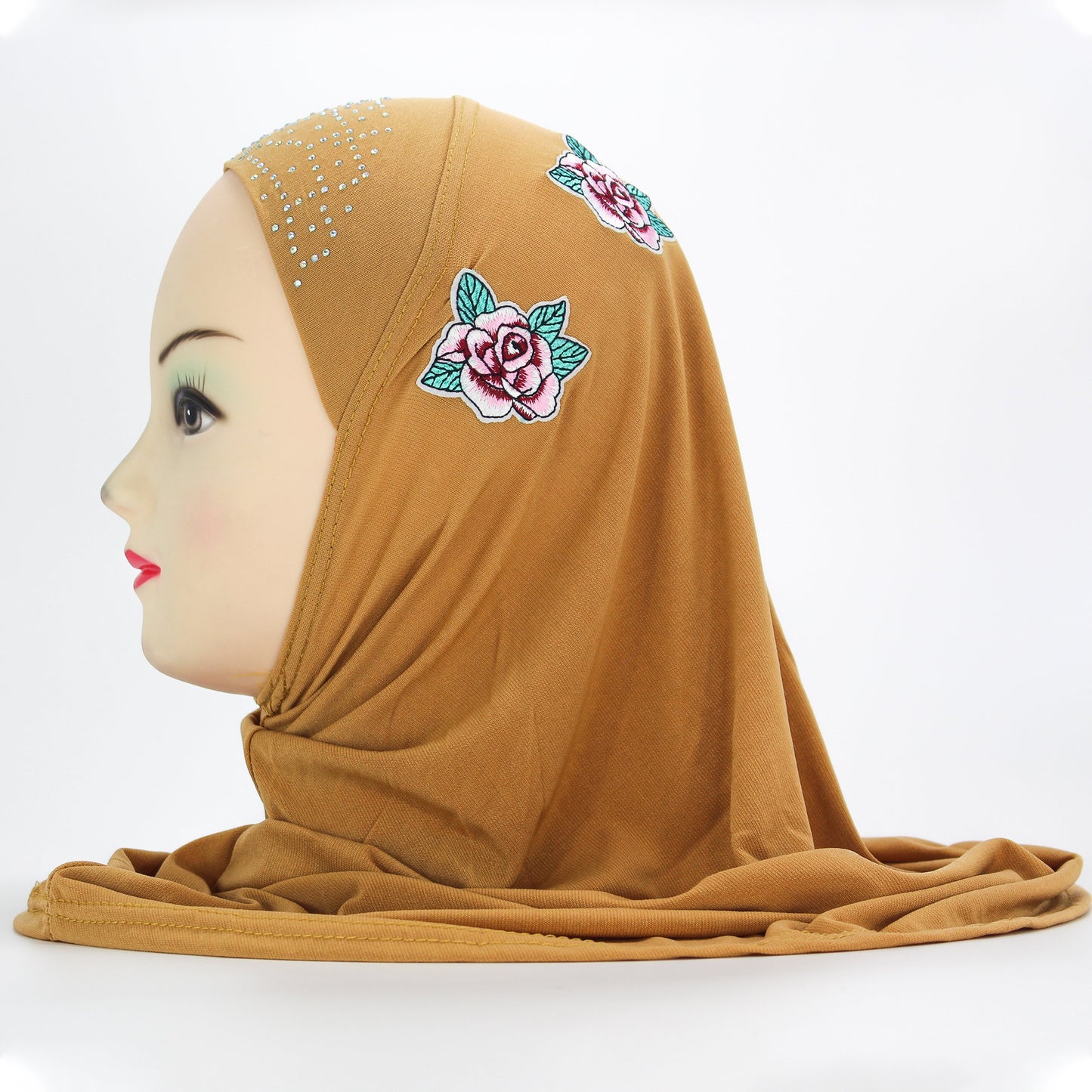 Roses and Jewels designed slip-on Hijab for Kids (Gold)-almanaar Islamic Store