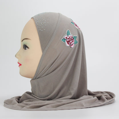 Roses and Jewels designed slip-on Hijab for Kids (GREY)-almanaar Islamic Store
