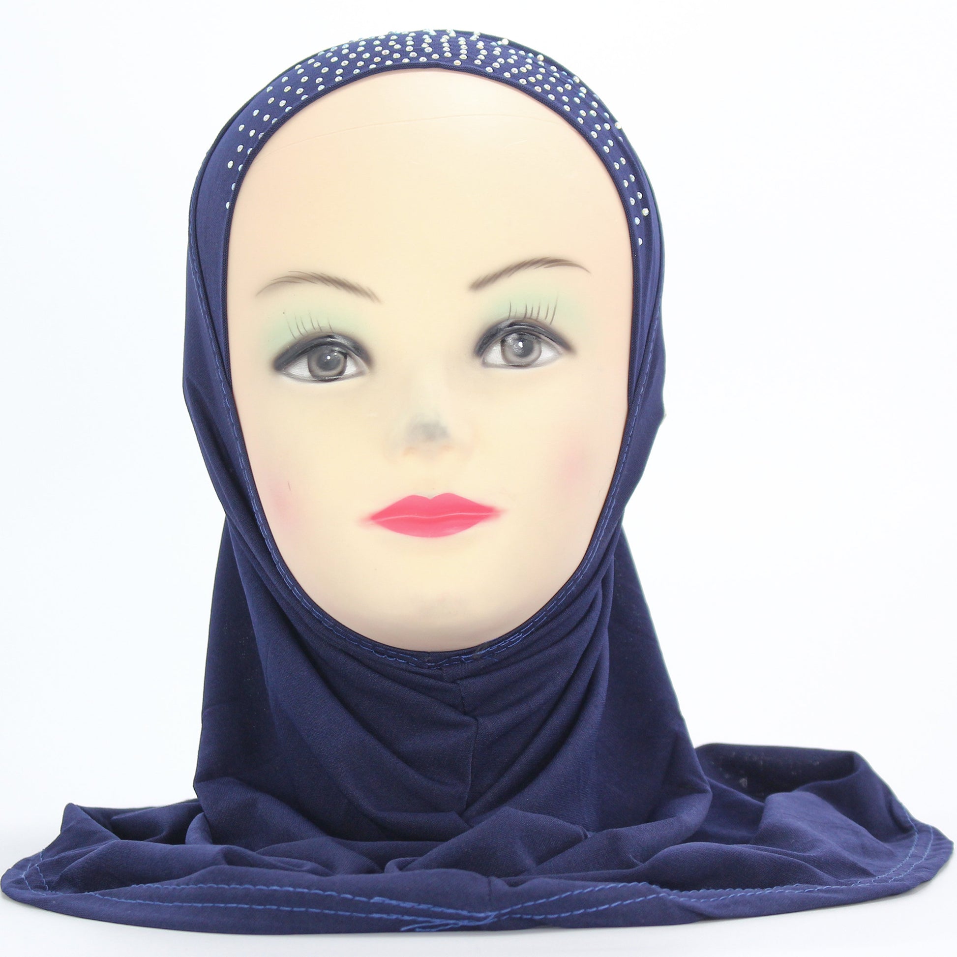 Roses and Jewels designed slip-on Hijab for Kids (NAVY)-almanaar Islamic Store