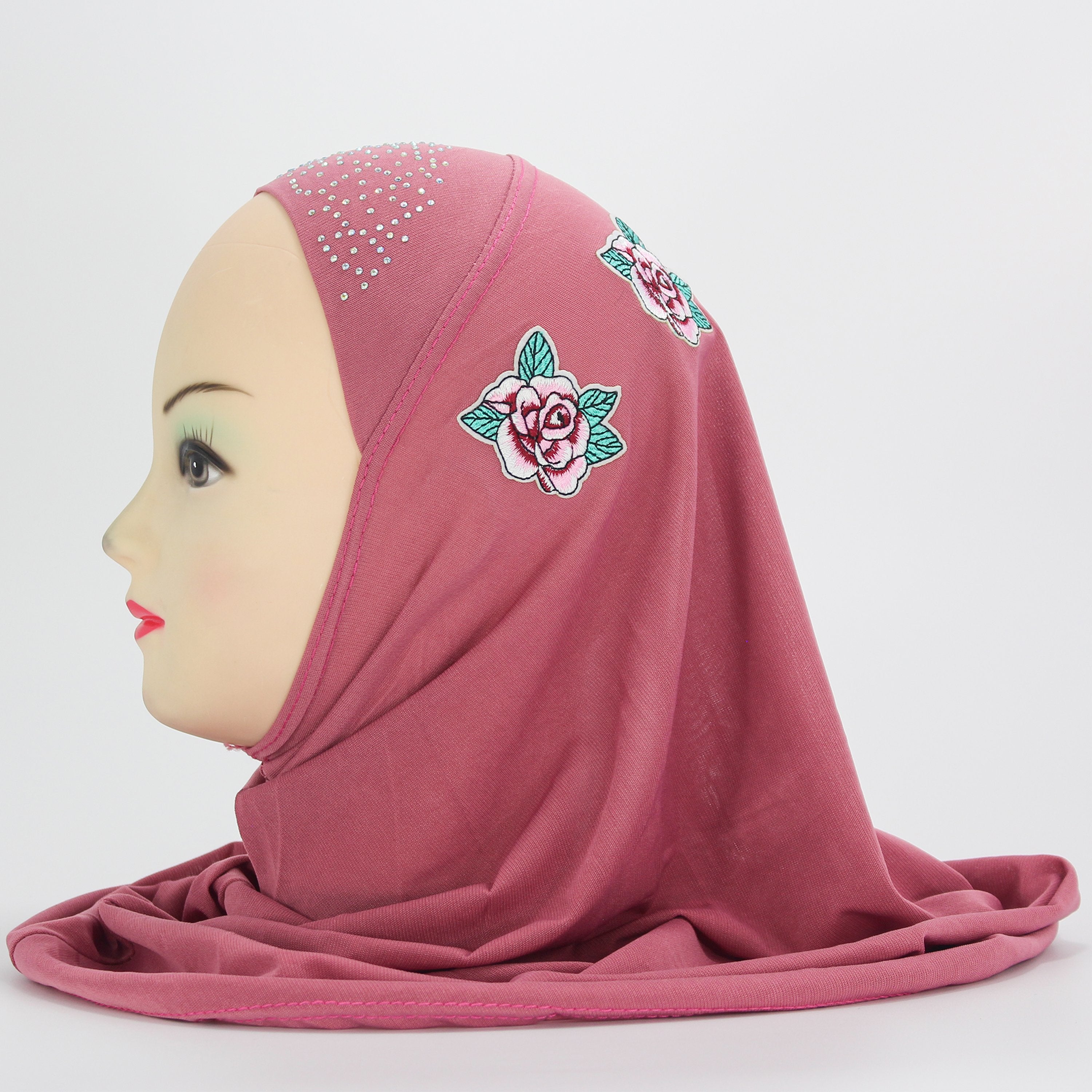 Roses and Jewels designed slip-on Hijab for Kids (PINK)-almanaar Islamic Store