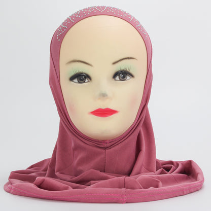 Roses and Jewels designed slip-on Hijab for Kids (PINK)-almanaar Islamic Store