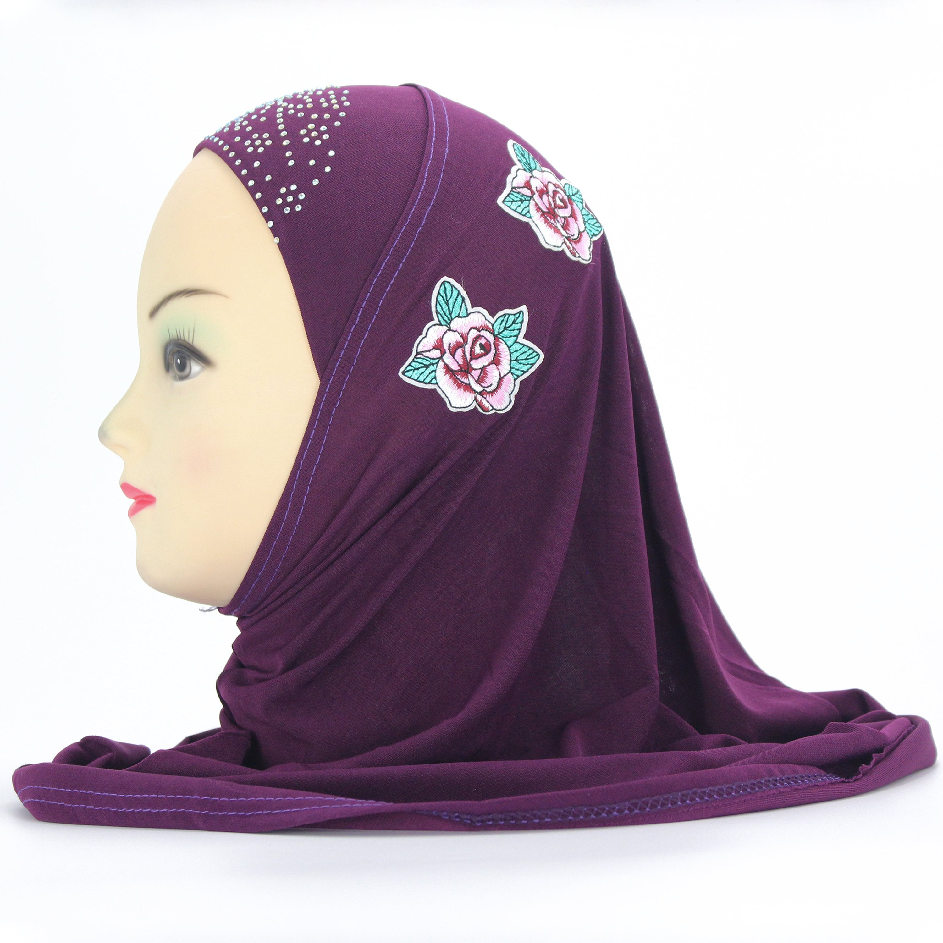 Roses and Jewels designed slip-on Hijab for Kids (PURPLE)-almanaar Islamic Store