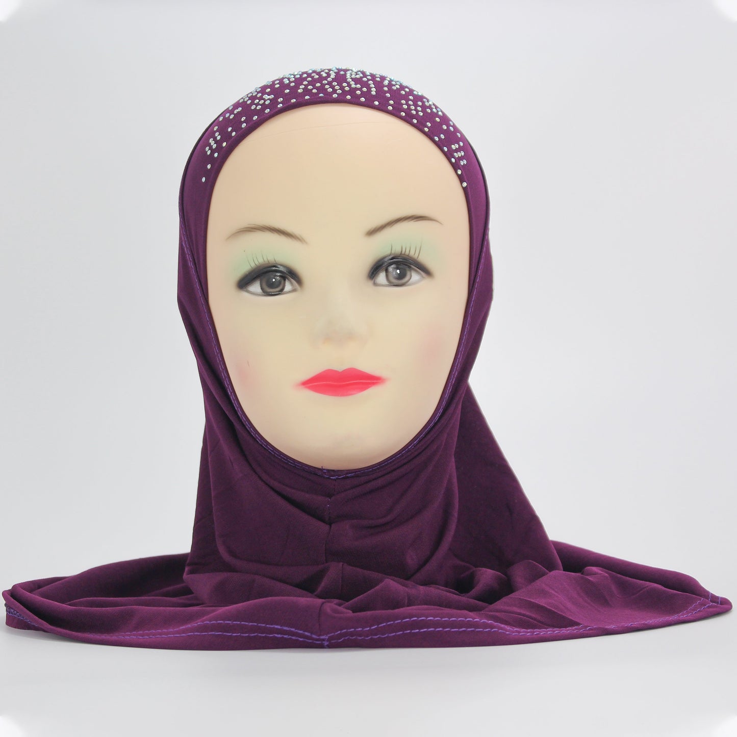 Roses and Jewels designed slip-on Hijab for Kids (PURPLE)-almanaar Islamic Store