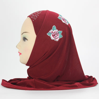 Roses and Jewels designed slip-on Hijab for Kids (RED)-almanaar Islamic Store