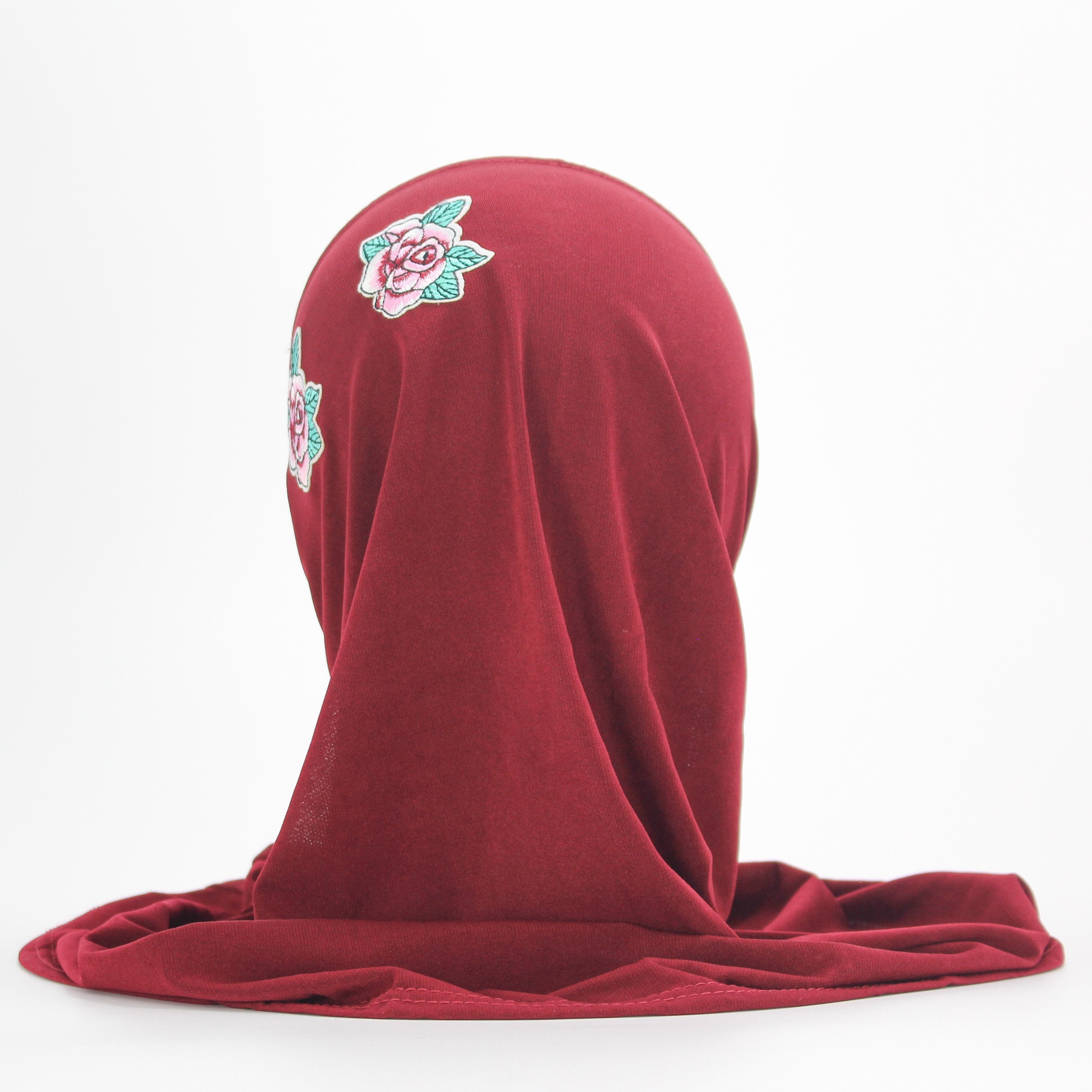 Roses and Jewels designed slip-on Hijab for Kids (RED)-almanaar Islamic Store