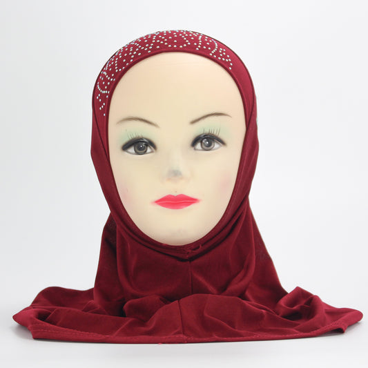 Roses and Jewels designed slip-on Hijab for Kids (RED)-almanaar Islamic Store