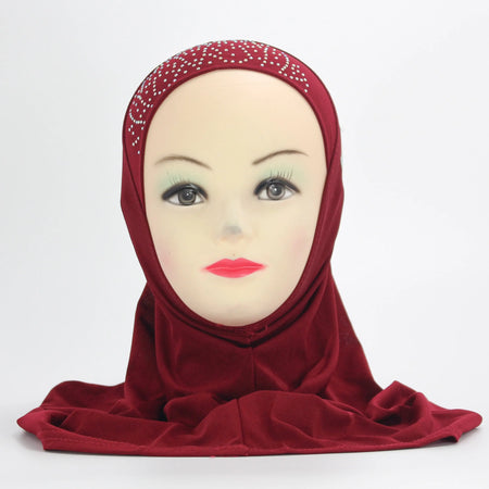 Roses and Jewels designed slip-on Hijab for Kids (RED)-almanaar Islamic Store