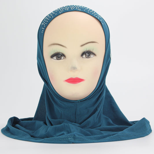 Roses and Jewels designed slip-on Hijab for Kids (TEAL)-almanaar Islamic Store