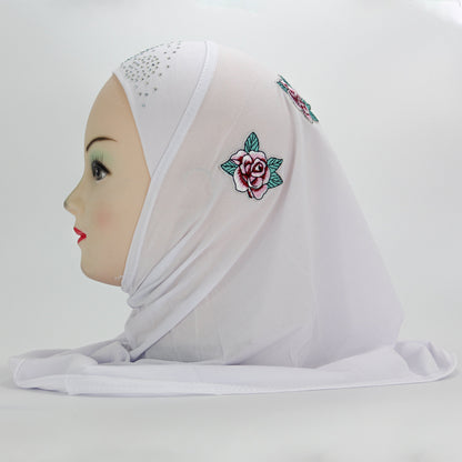 Roses and Jewels designed slip-on Hijab for Kids (WHITE)-almanaar Islamic Store