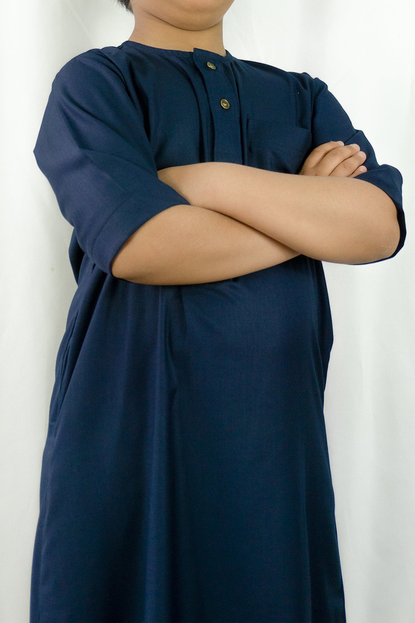 Short Sleeve Matte Kids Thobe-Navy-almanaar Islamic Store