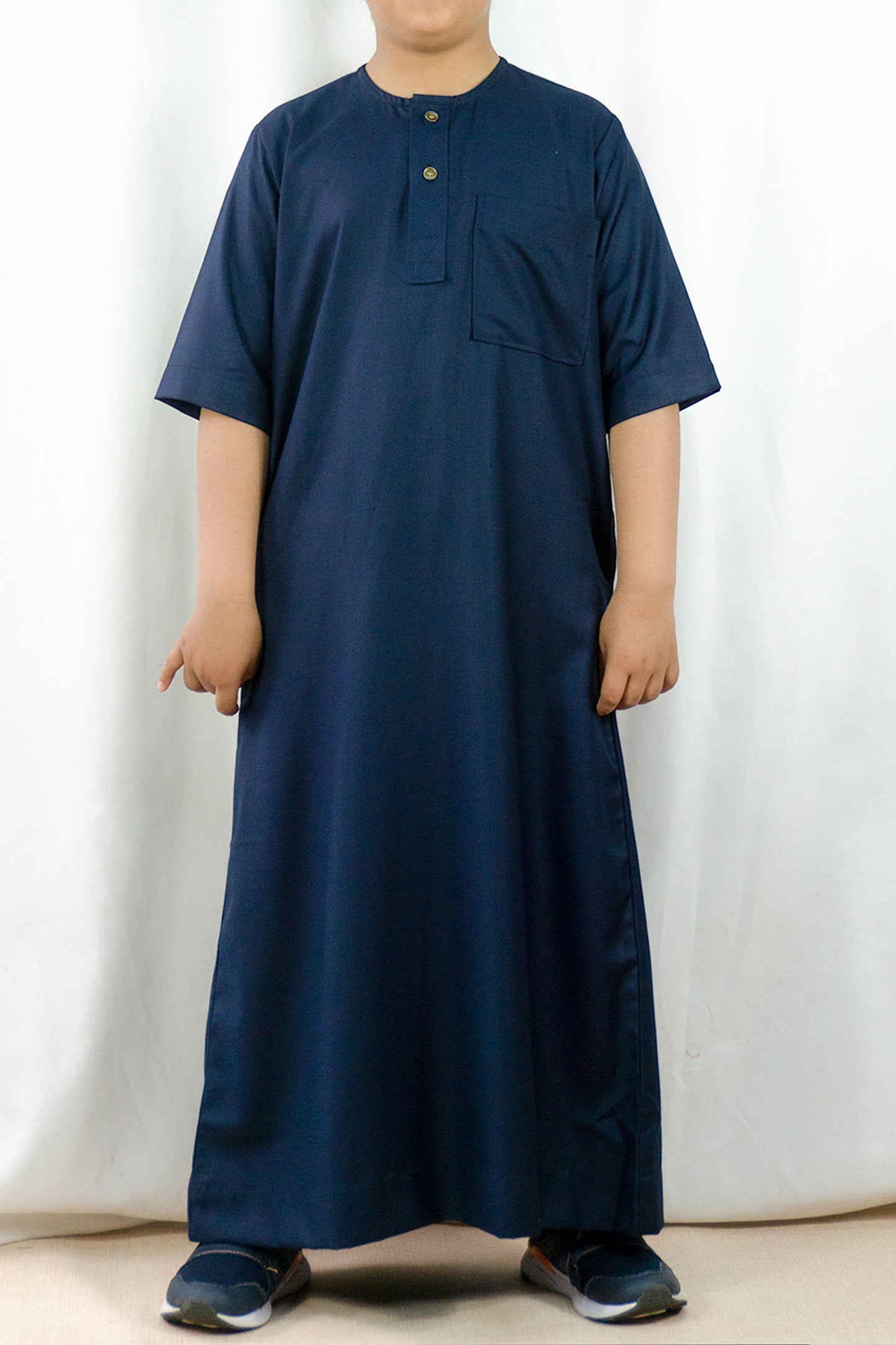 Short Sleeve Matte Kids Thobe-Navy-almanaar Islamic Store