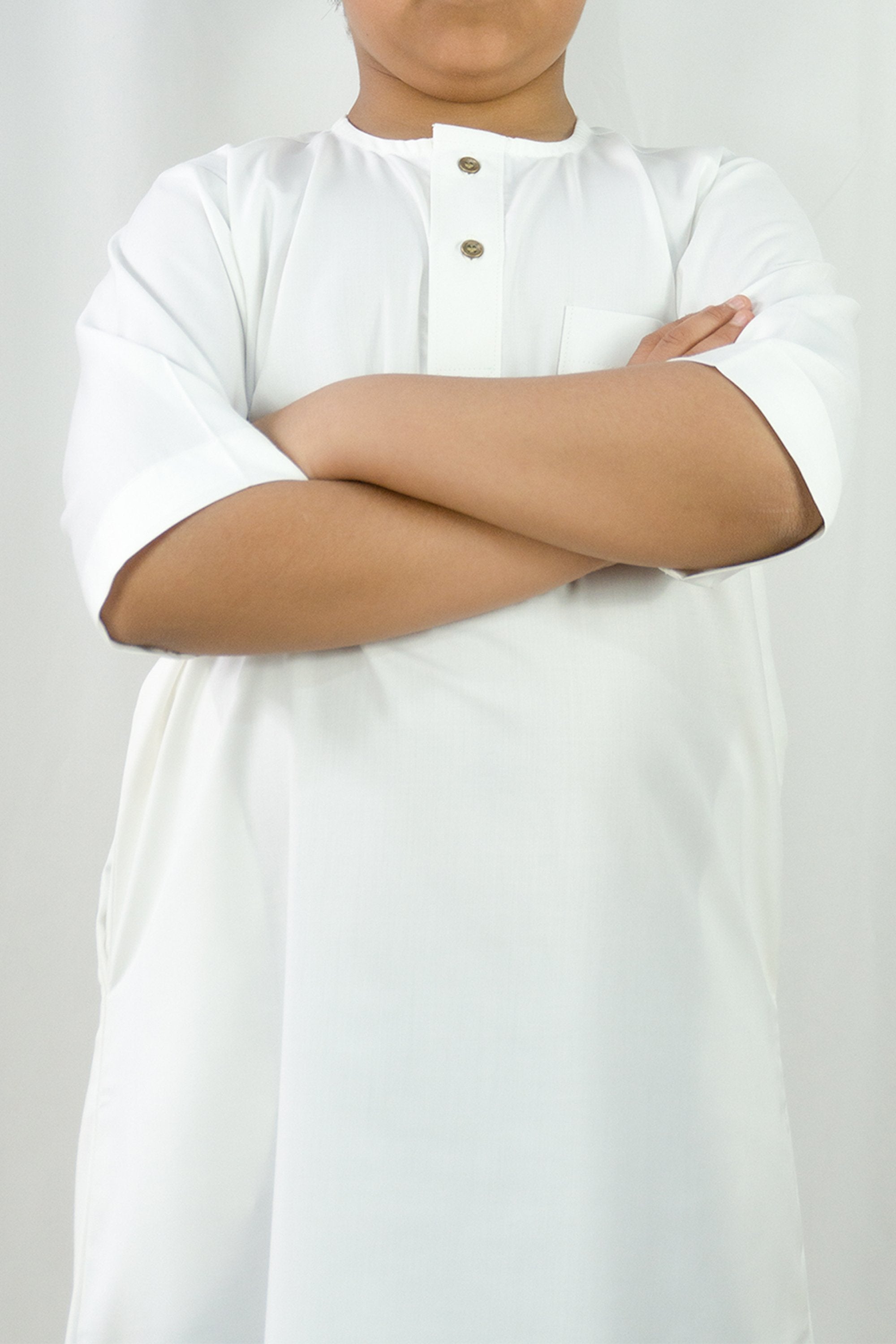 Short Sleeve Matte Kids Thobe-White-almanaar Islamic Store