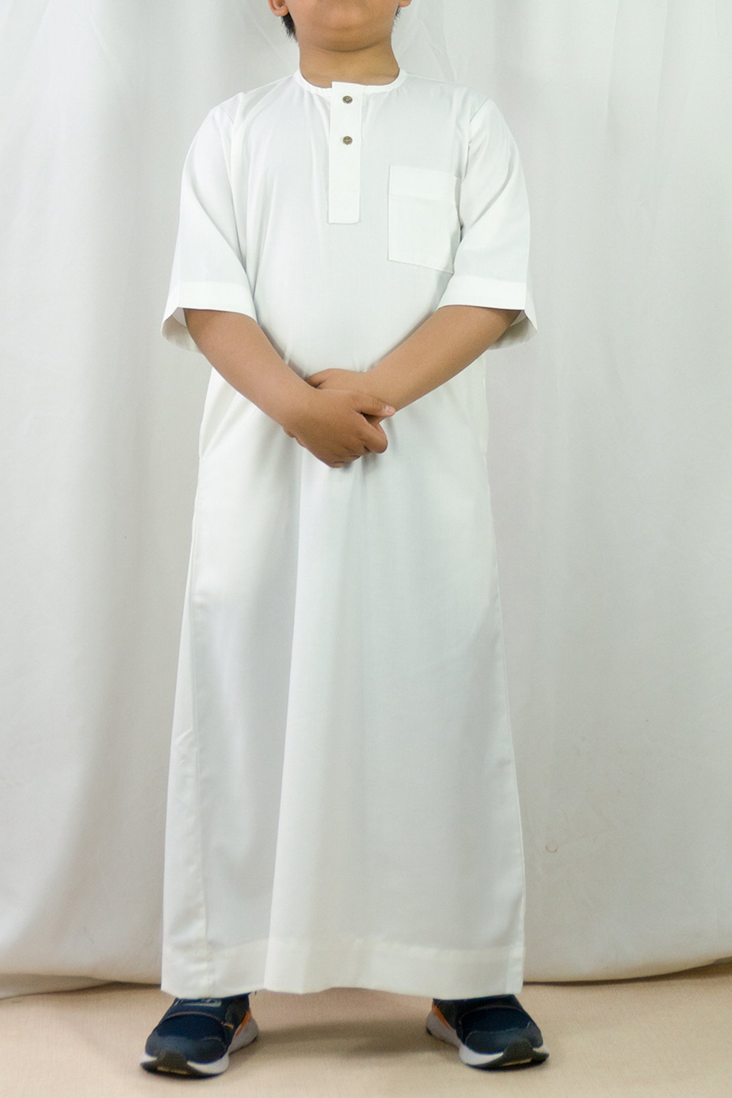 Short Sleeve Matte Kids Thobe-White-almanaar Islamic Store