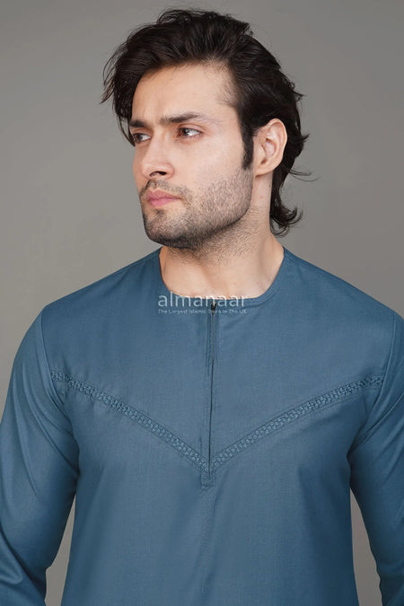 Sky Blue Omani Thobe With Front Zip-almanaar Islamic Store