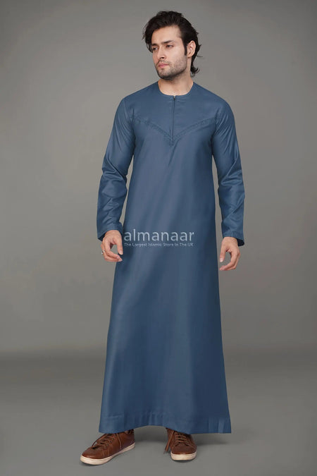 Sky Blue Omani Thobe With Front Zip-almanaar Islamic Store