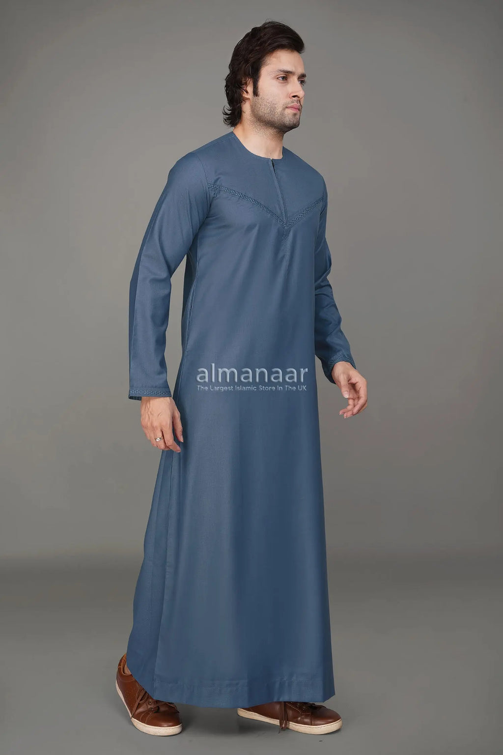 Sky Blue Omani Thobe With Front Zip-almanaar Islamic Store