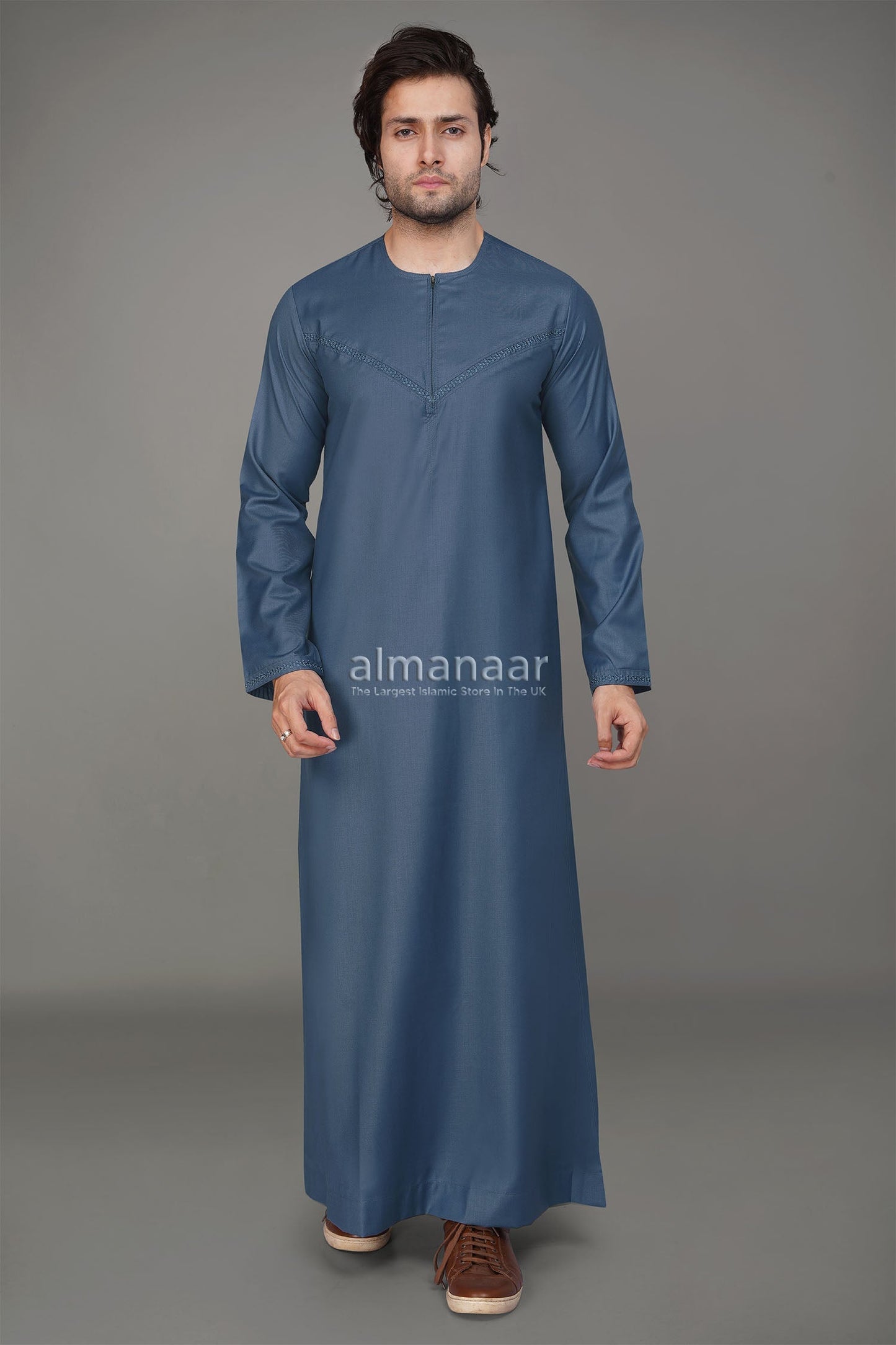 Sky Blue Omani Thobe With Front Zip-almanaar Islamic Store