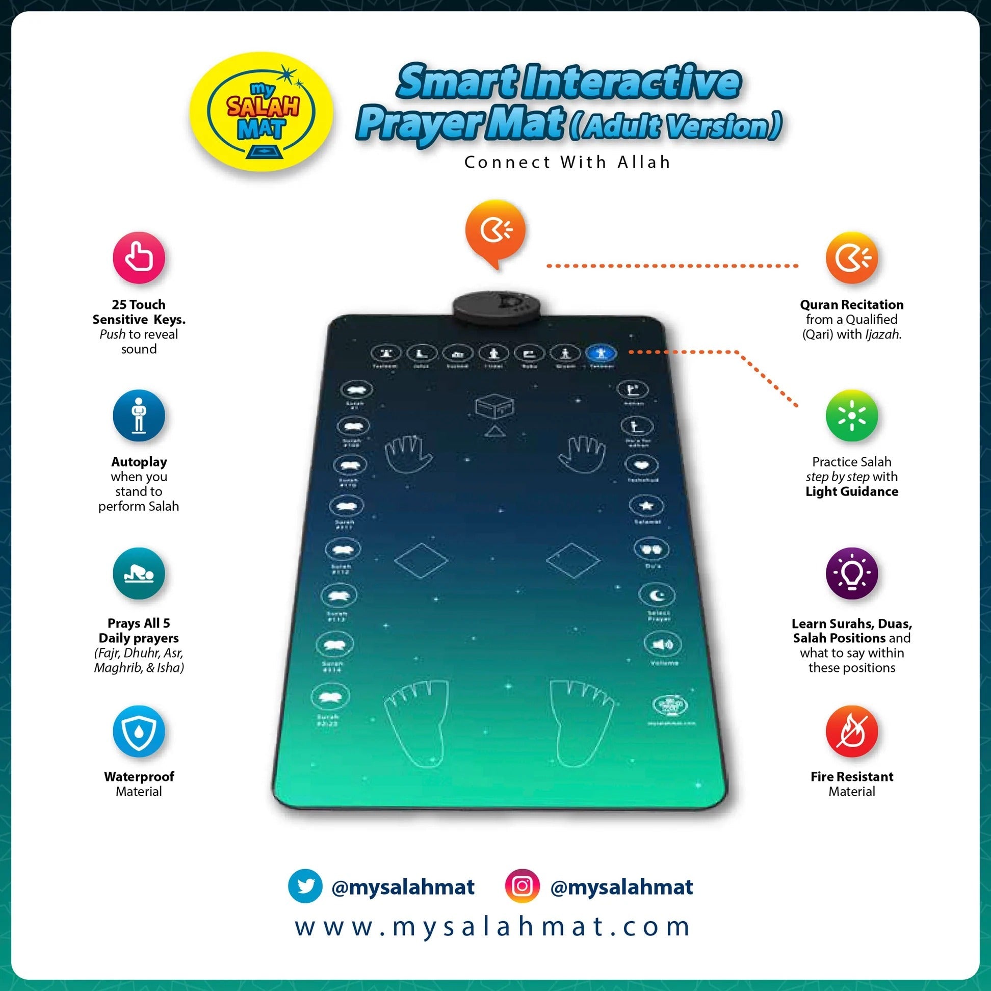 My Salah Mat Smart Interactive Adult Prayer Mat - Learn To Pray Connect With Allah Learn Salah-almanaar Islamic Store