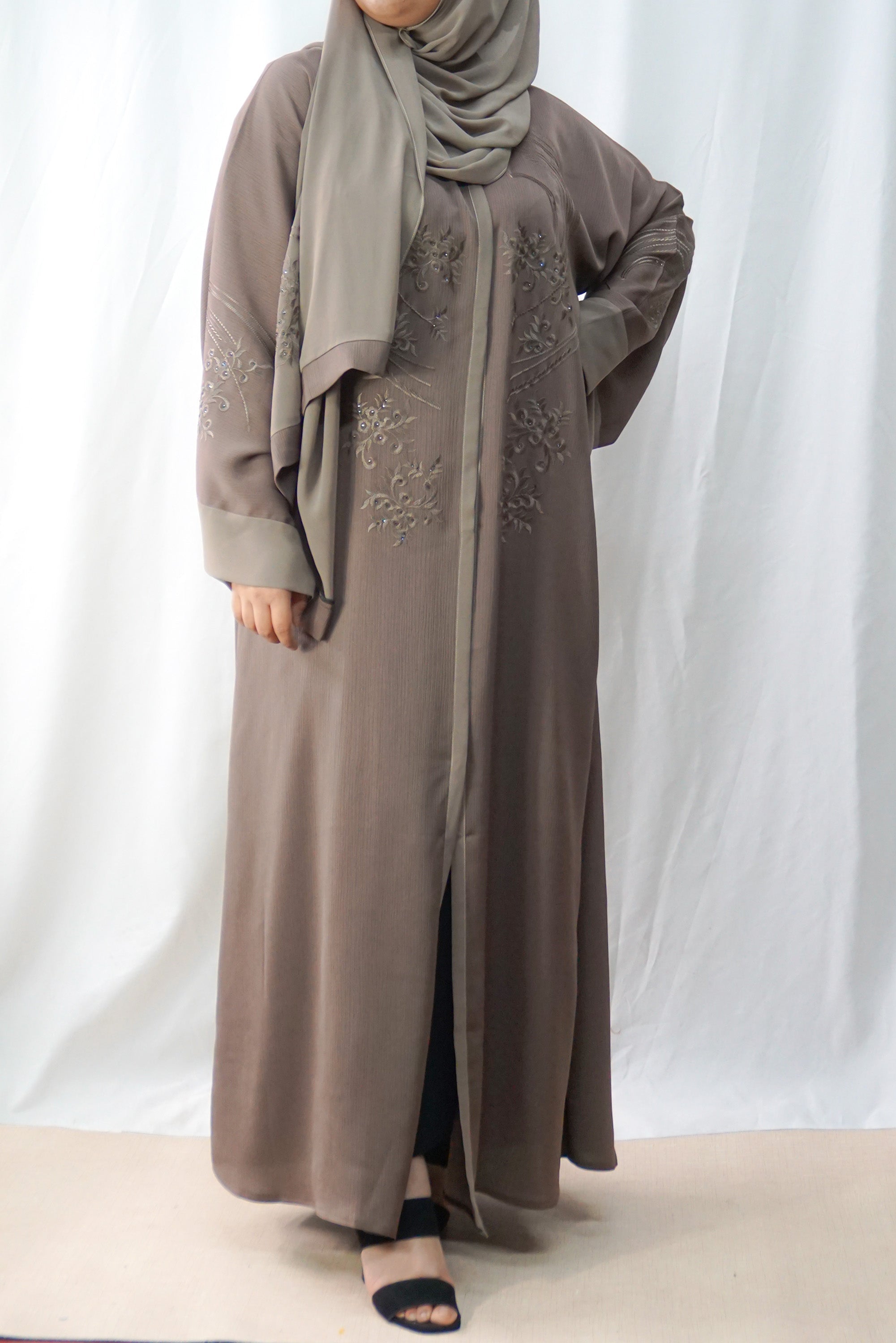 Stone Exclusive Embroidered Open Abaya-almanaar Islamic Store