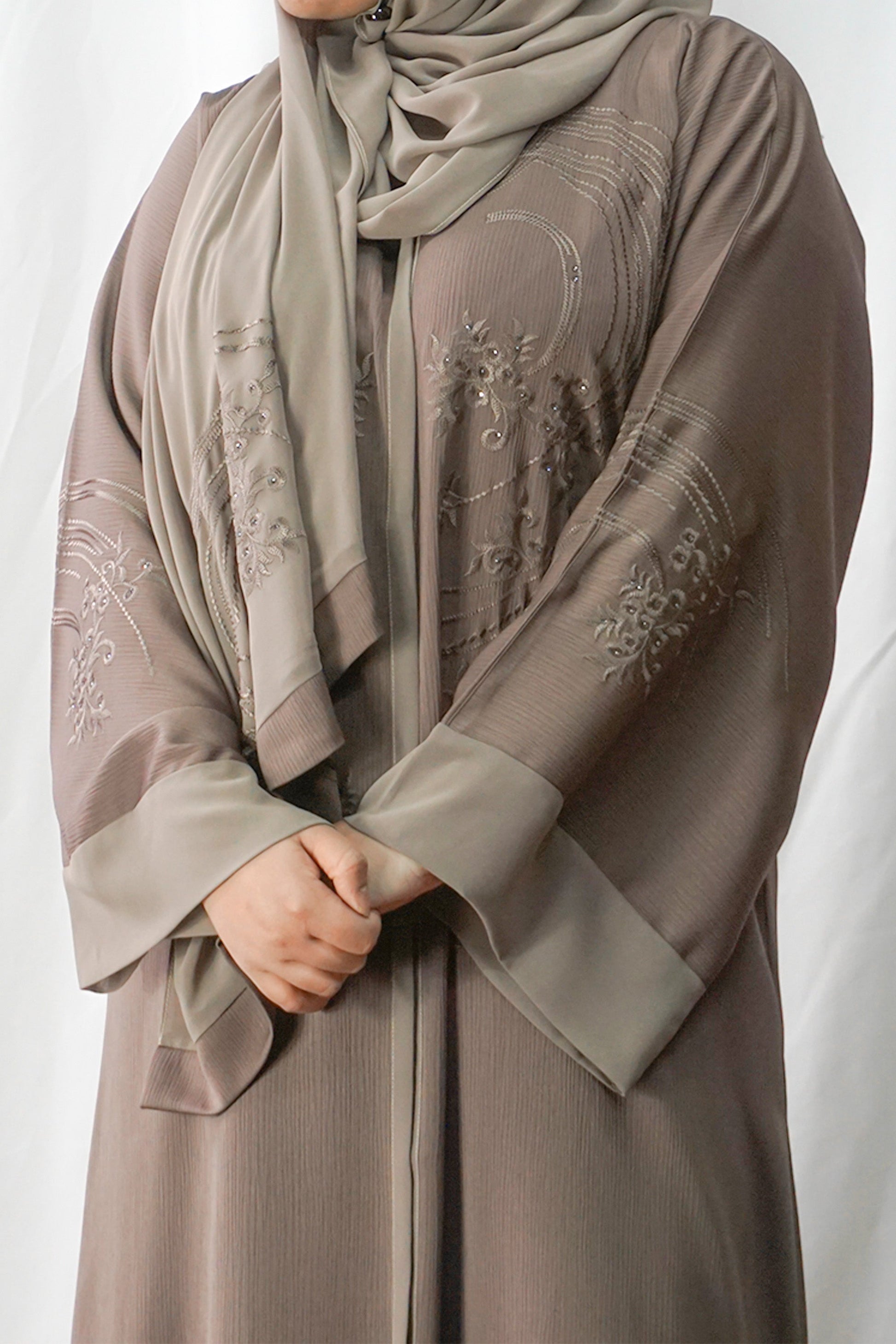 Stone Exclusive Embroidered Open Abaya-almanaar Islamic Store