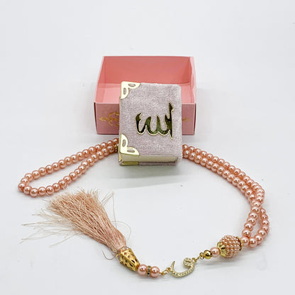 Velvet Mini Quran & Pearl Tasbeeh Gift Set Box-almanaar Islamic Store