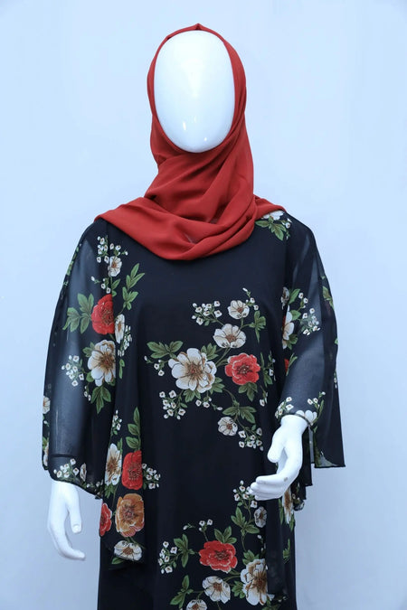 Women Fashion Floral Print Maxi Dress-almanaar Islamic Store