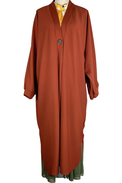 Women's loose free size casual coat- Rust-almanaar Islamic Store